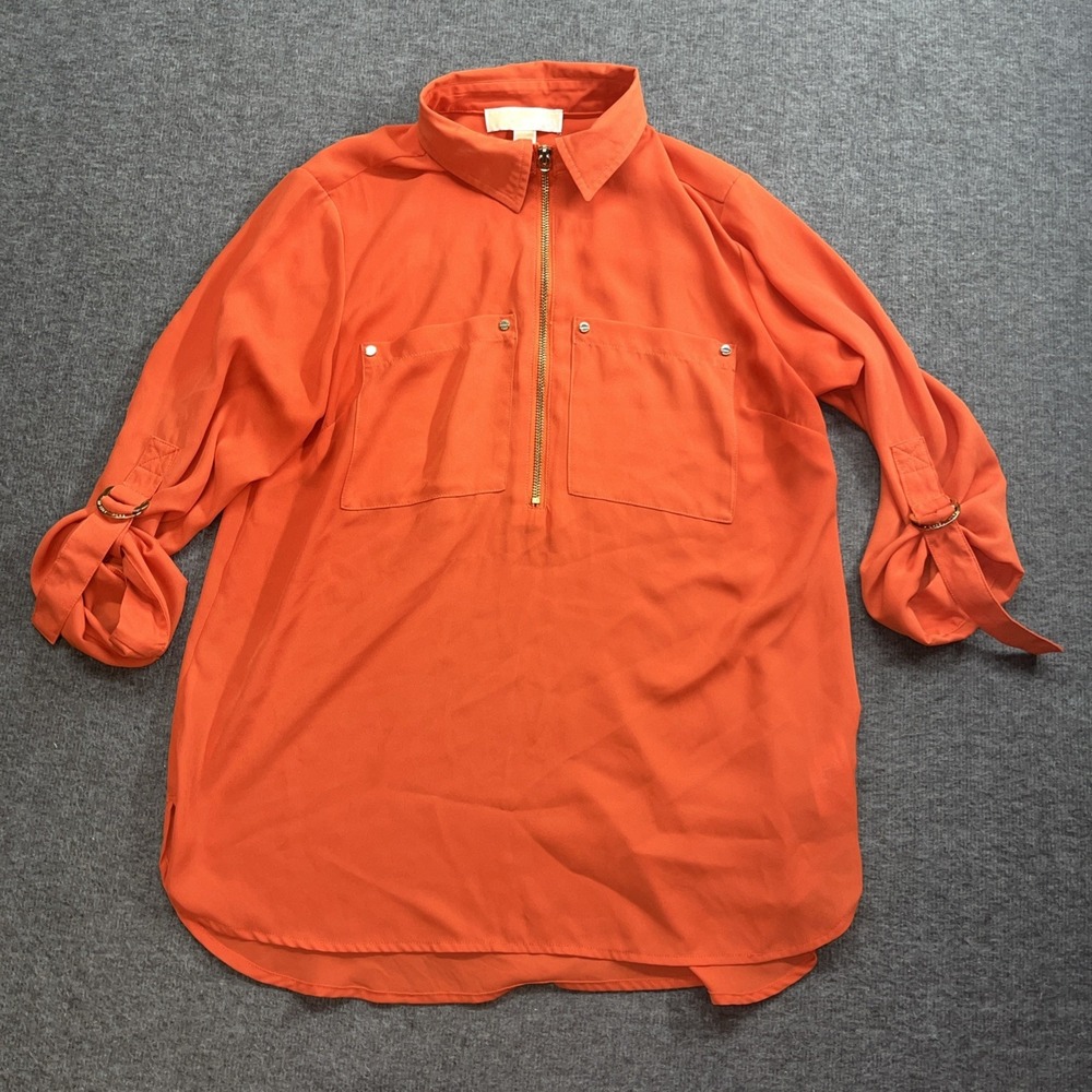 Michael Michael Kors orange blouse roll‎ sleeves size small quarter zip